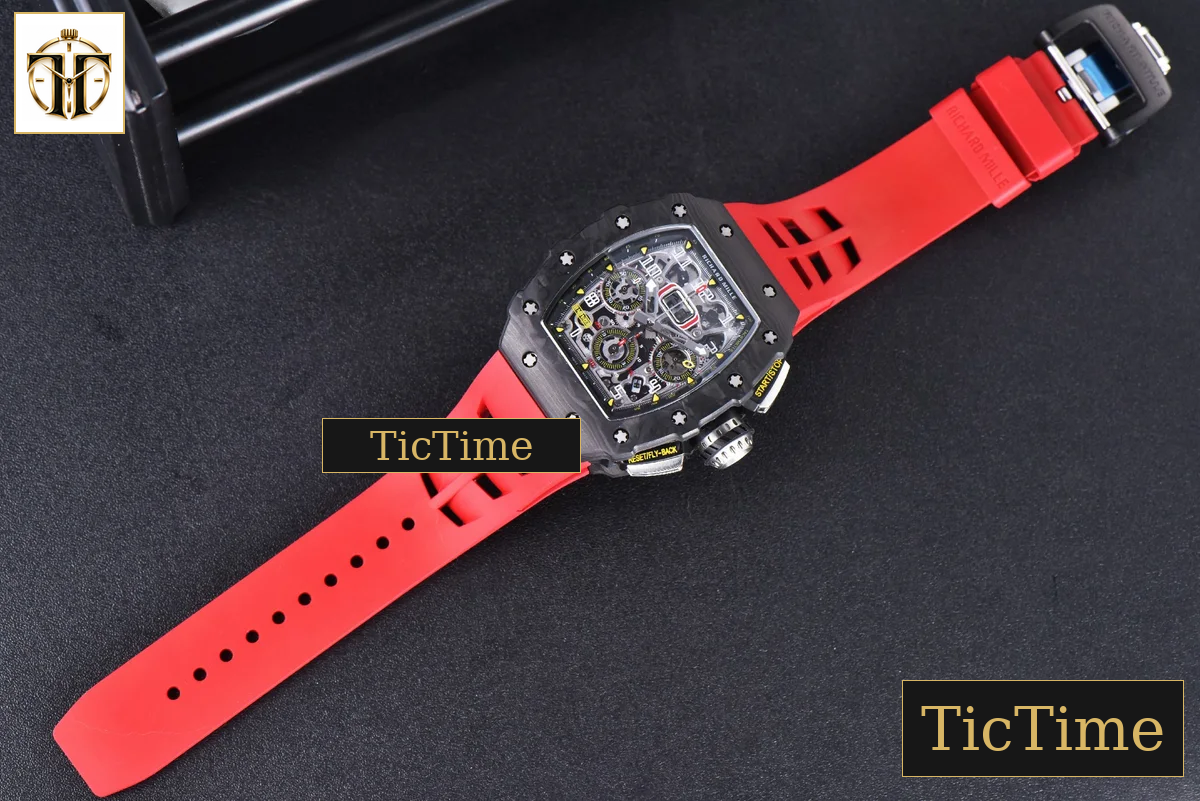 NTPT Chrono RM011 KVF Skeleton Dial Black Crown Red Rubber Strap V2 A7750 — foto 22