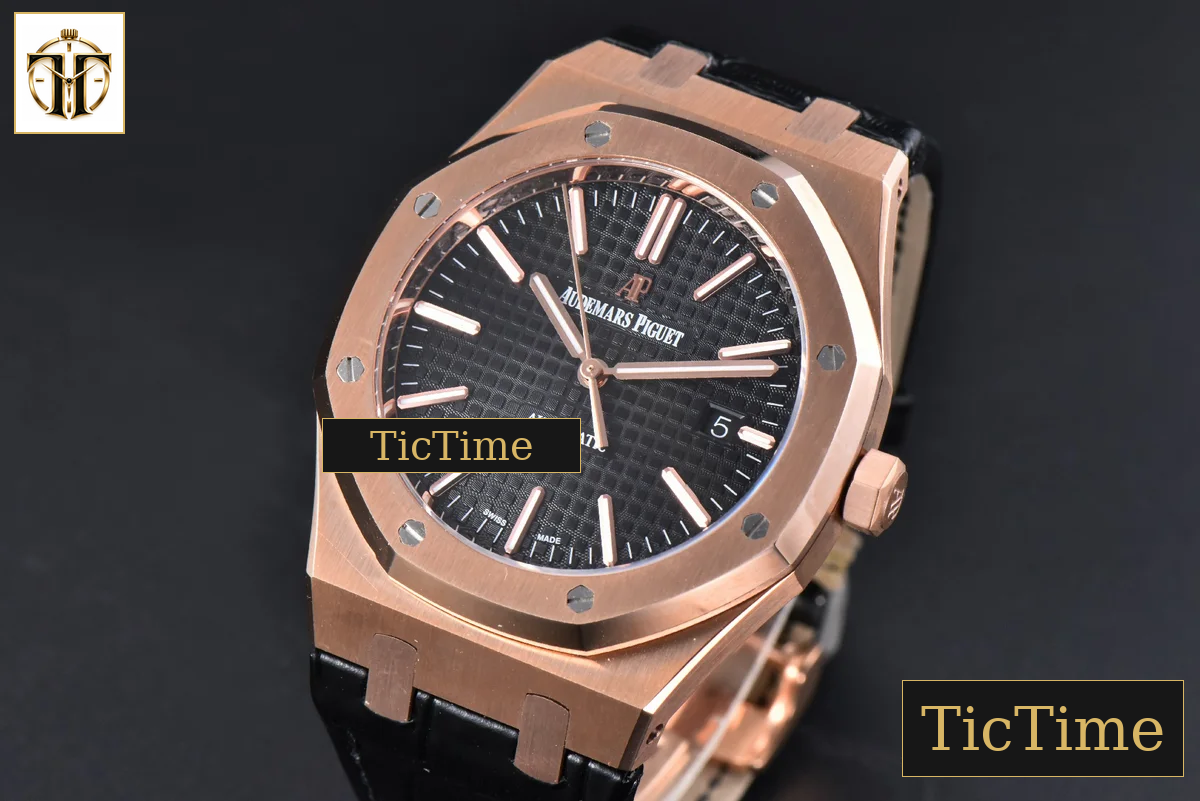 Royal Oak 15400 41mm IPF RG Black Textured Dial Black Leather Strap SA3120 — foto 4