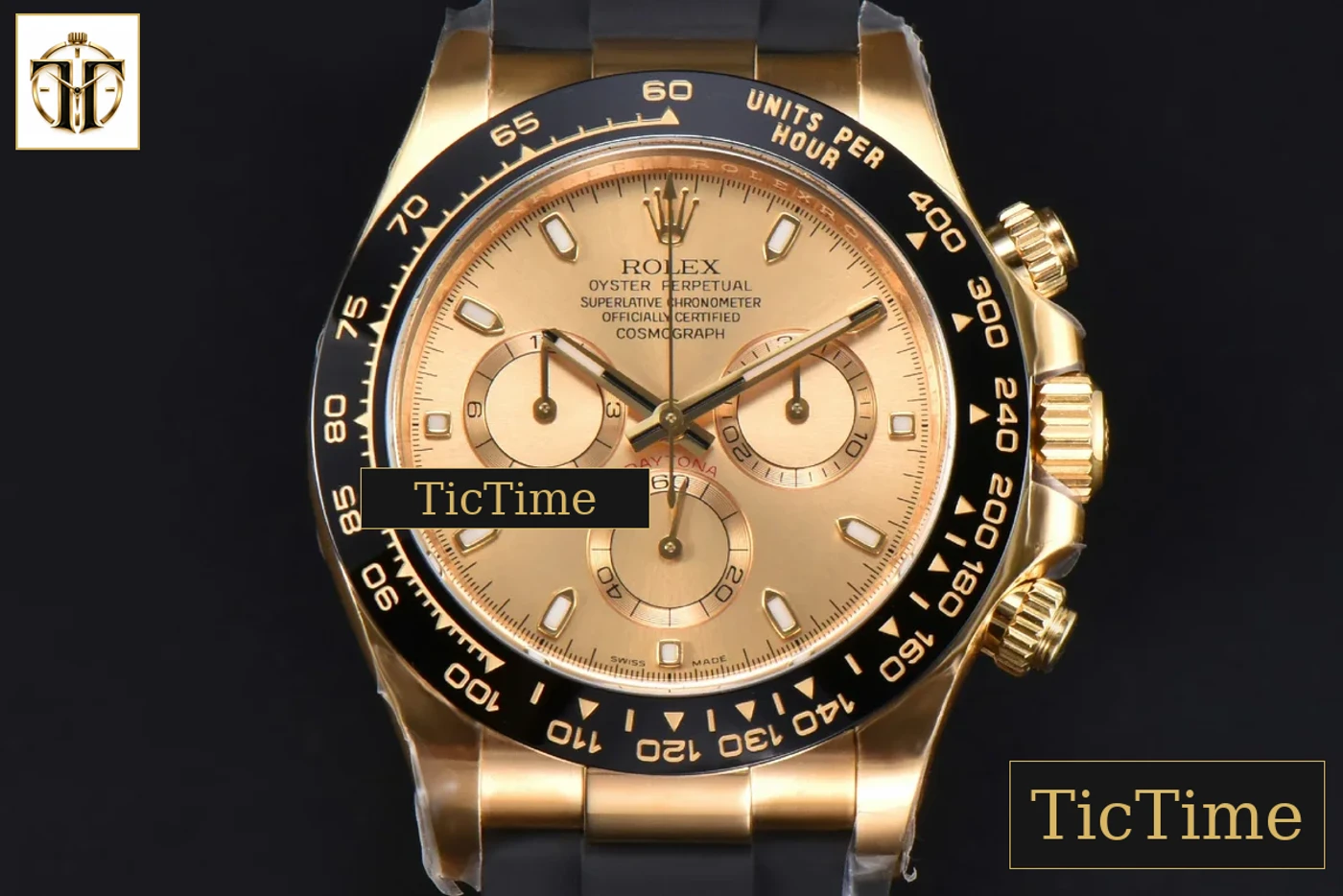 Vista frontal — Daytona 116518 Clean Factory YG YG Dial Lume Marker Oysterflex Strap 4130