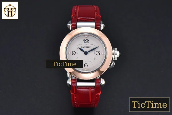 Foto frontal — Pasha Ladies 30mm AF RG White Dial Red Leather Strap Jap Quartz