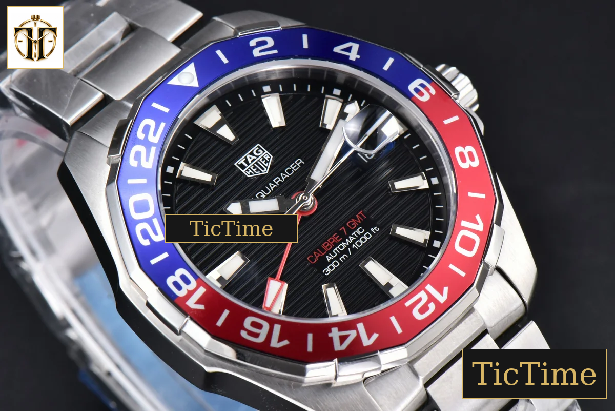 Aquaracer Calibre 7 GMT 43mm OF Blue/Red Bezel Black Dial Swiss SW200 — foto 13