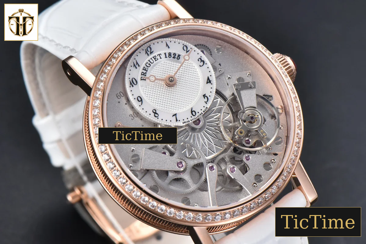 Tradition 7038BR 40mm ZF RG Diamond Gray Dial Silver Subdial White Leather Strap A505 — foto 10
