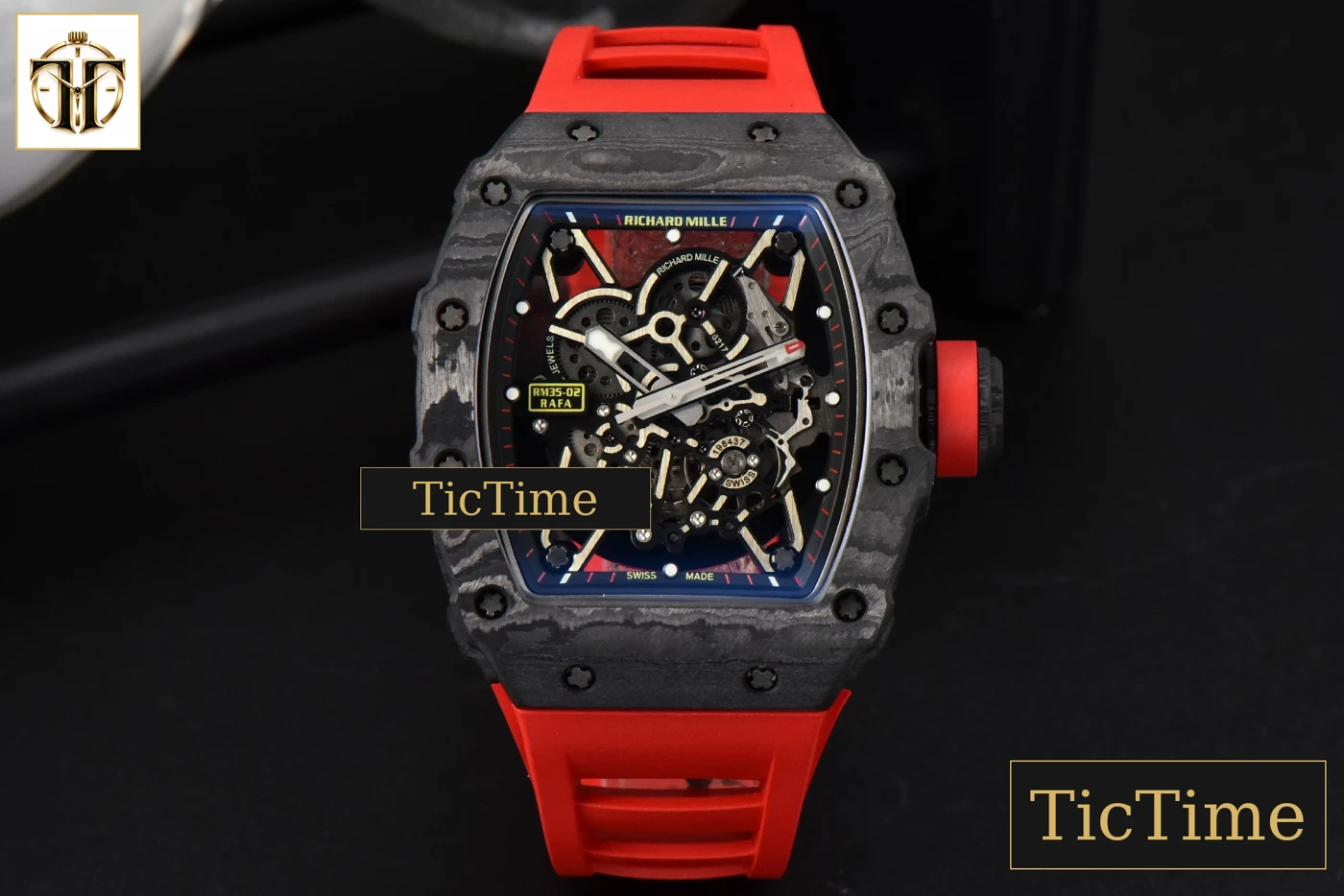 Vista frontal — NTPT RM035-02 ZF Skeleton Dial Red Rubber Strap V5 NH05A
