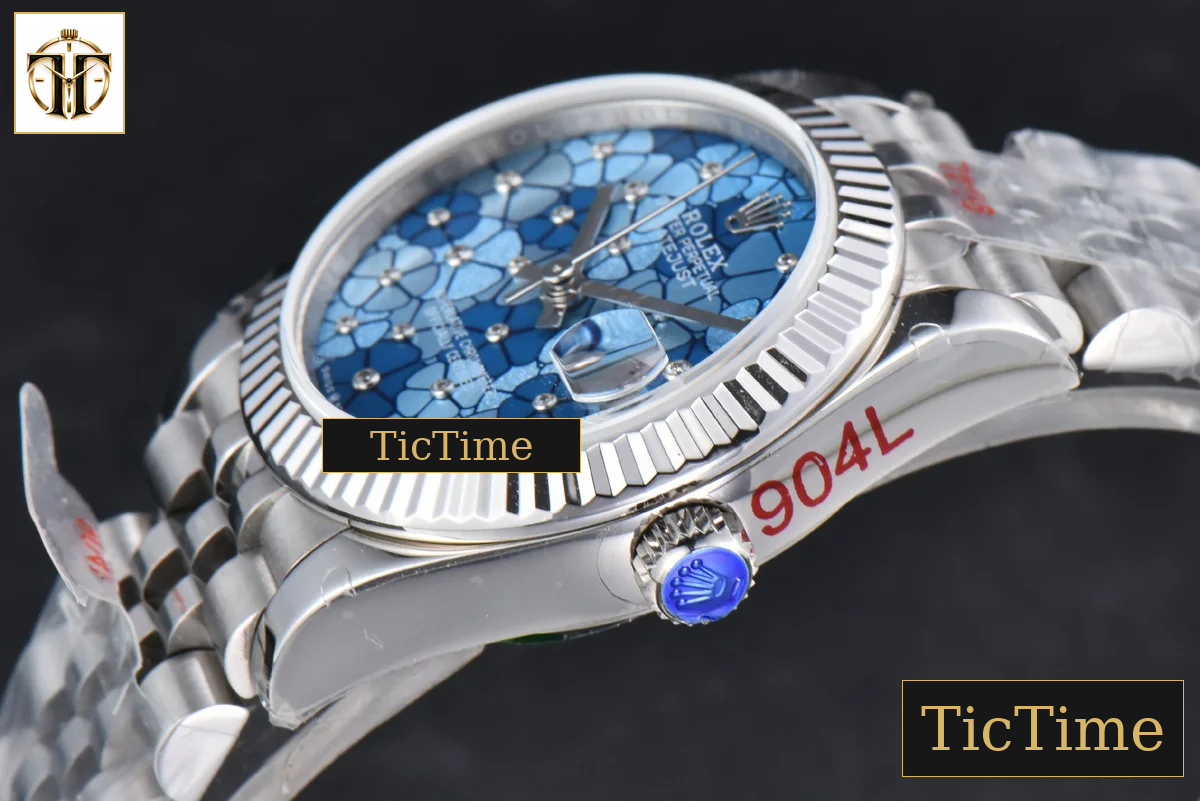 DateJust 904L Fluted Bezel 31mm GMF Blue Flowers Dial Jubilee Bracelet A2824 — foto 12