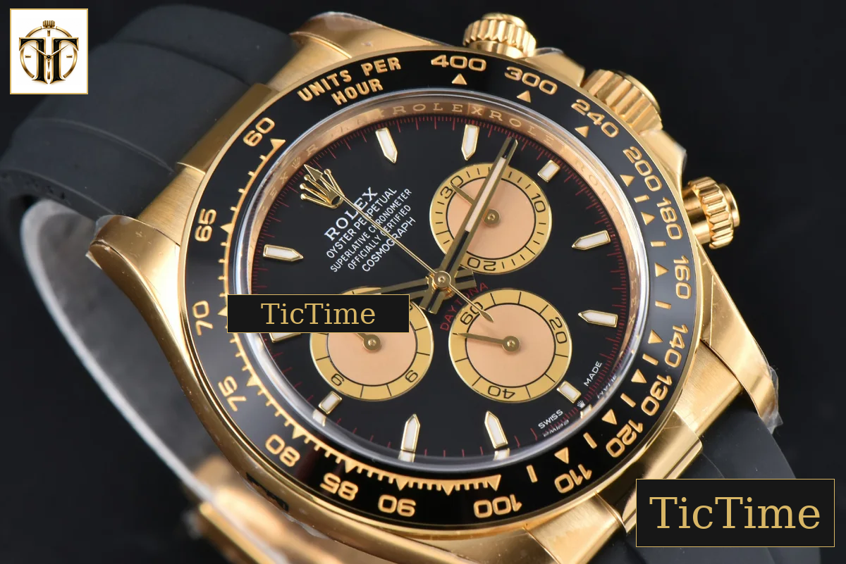 Daytona Oyster Cosmograph 126518 40mm Clean Factory YG Black Dial YG Subdial Black Oysterflex Strap DD431 — foto 13