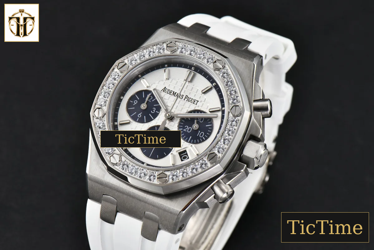 Offshore Ladies 26231ST 37mm RXWF Diamond White Dial Blue Subdial White Rubber Strap Quartz — foto 4