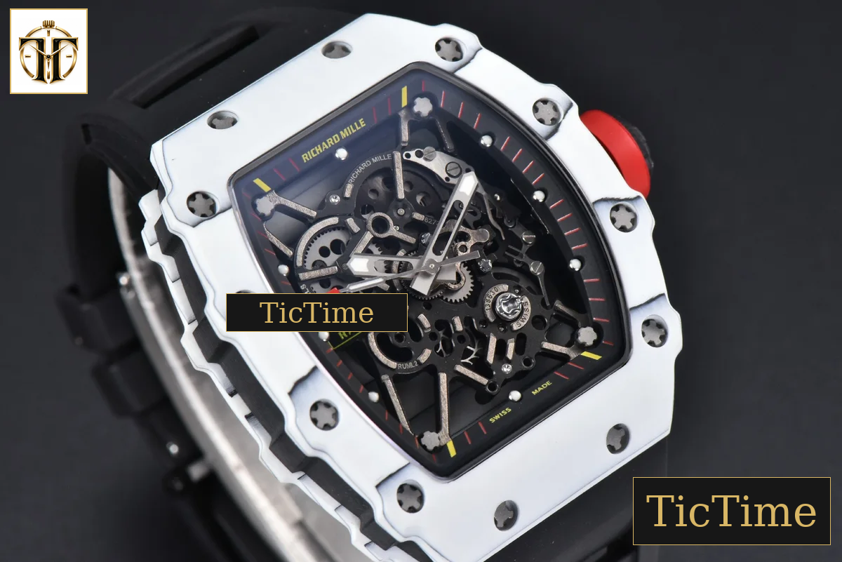 RM035-02 42mm T+F White Forged Carbon Skeleton Dial Red Crown Black Rubber Strap RMUL2 — foto 14