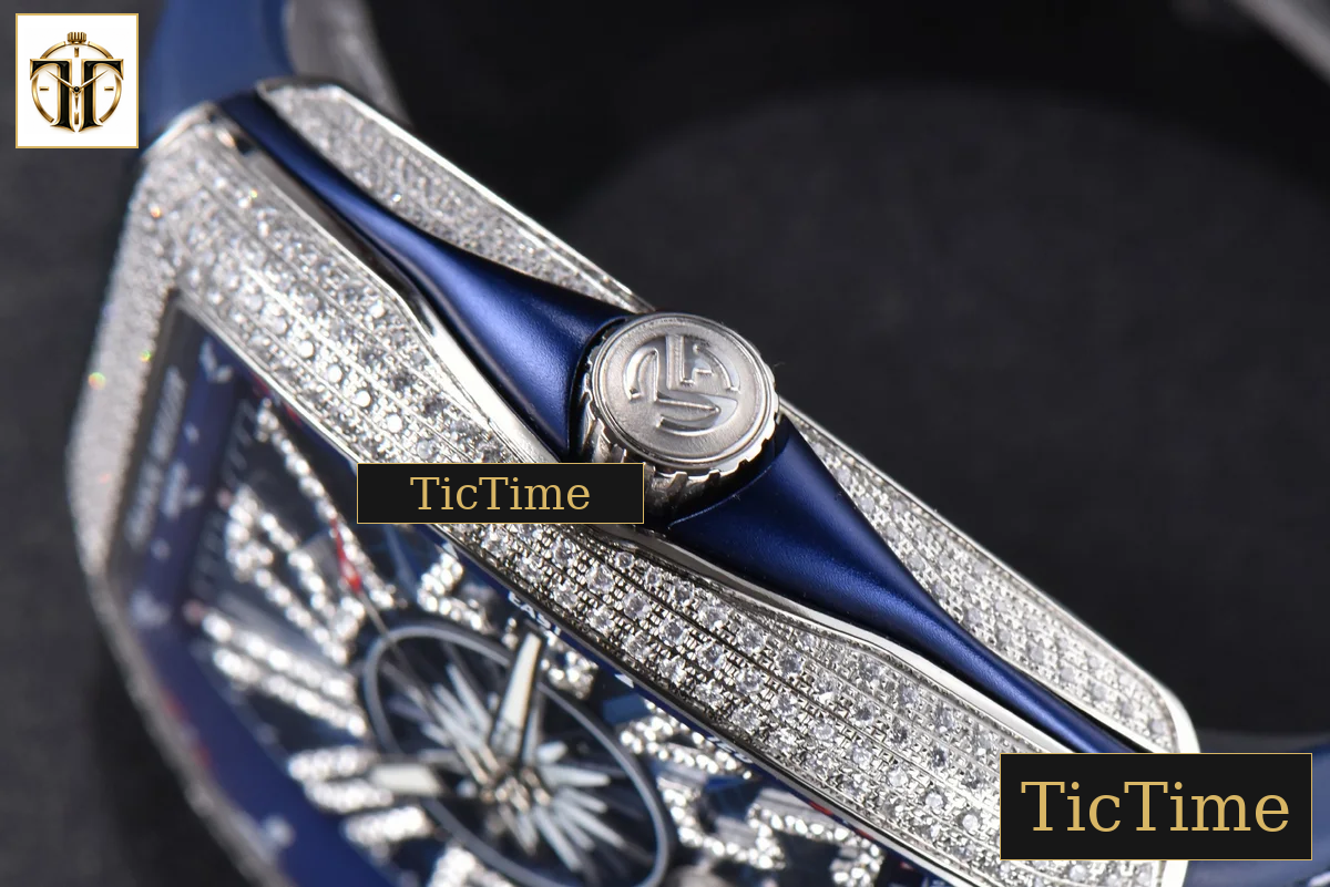 Vanguard V45 ZF SS Full Diamonds Blue Textured Dial Blue Rubber Strap Miyota 9015 — foto 12