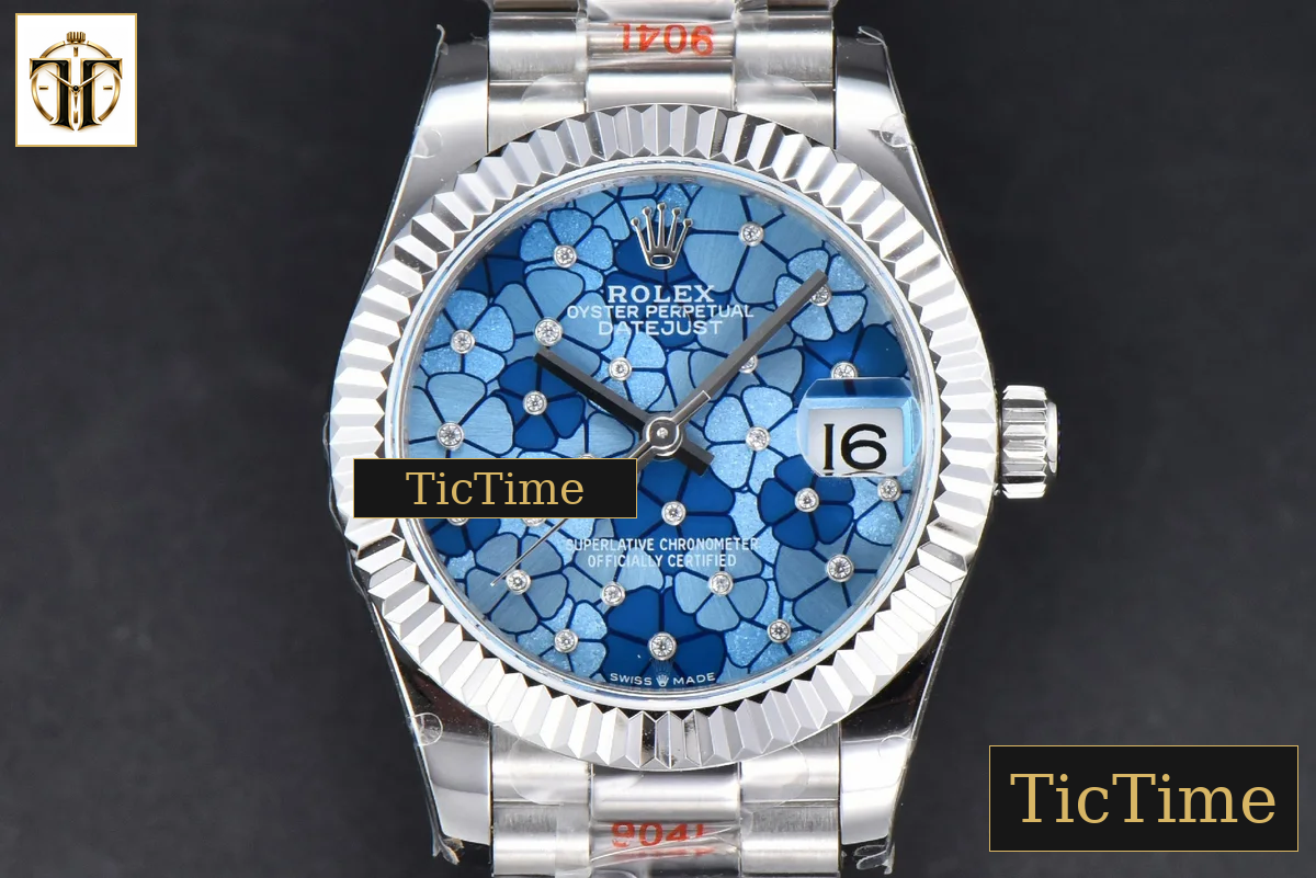 DateJust 904L Fluted Bezel 31mm GMF Blue Flowers Dial President Bracelet A2824 — foto 2