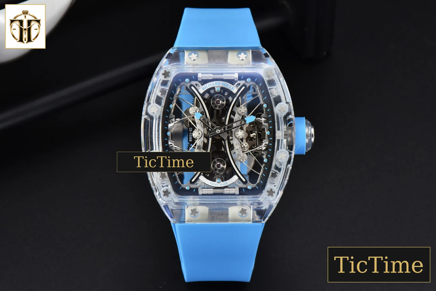 Vista frontal — Transparent Case Tourbillon RM053-02 44.5mm JBF Ice Blue Rubber Strap