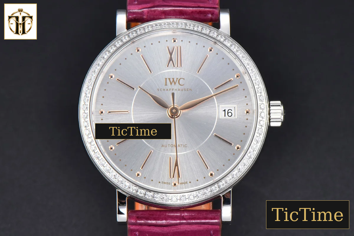 Portofino 37mm V7F Diamond Silver Dial RG Marker Pink Leather Strap A2892 — foto 2