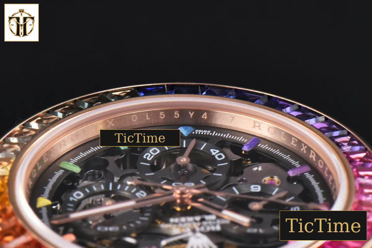 Daytona 40mm GETF PVD RG Carbon Rainbow Diamond Skeleton Dial Black Rubber Strap SA4130 — foto 15