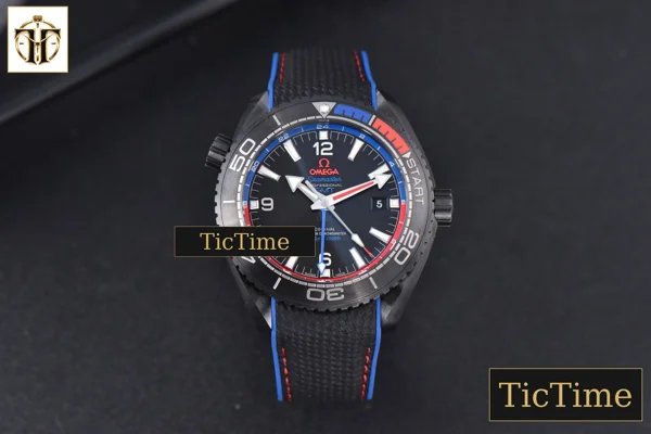 Foto frontal — Planet Ocean 600m Deep 45.5mm VSF Black Ceramic Black Dial Blue/Red Bezel Rubber Strap A8906