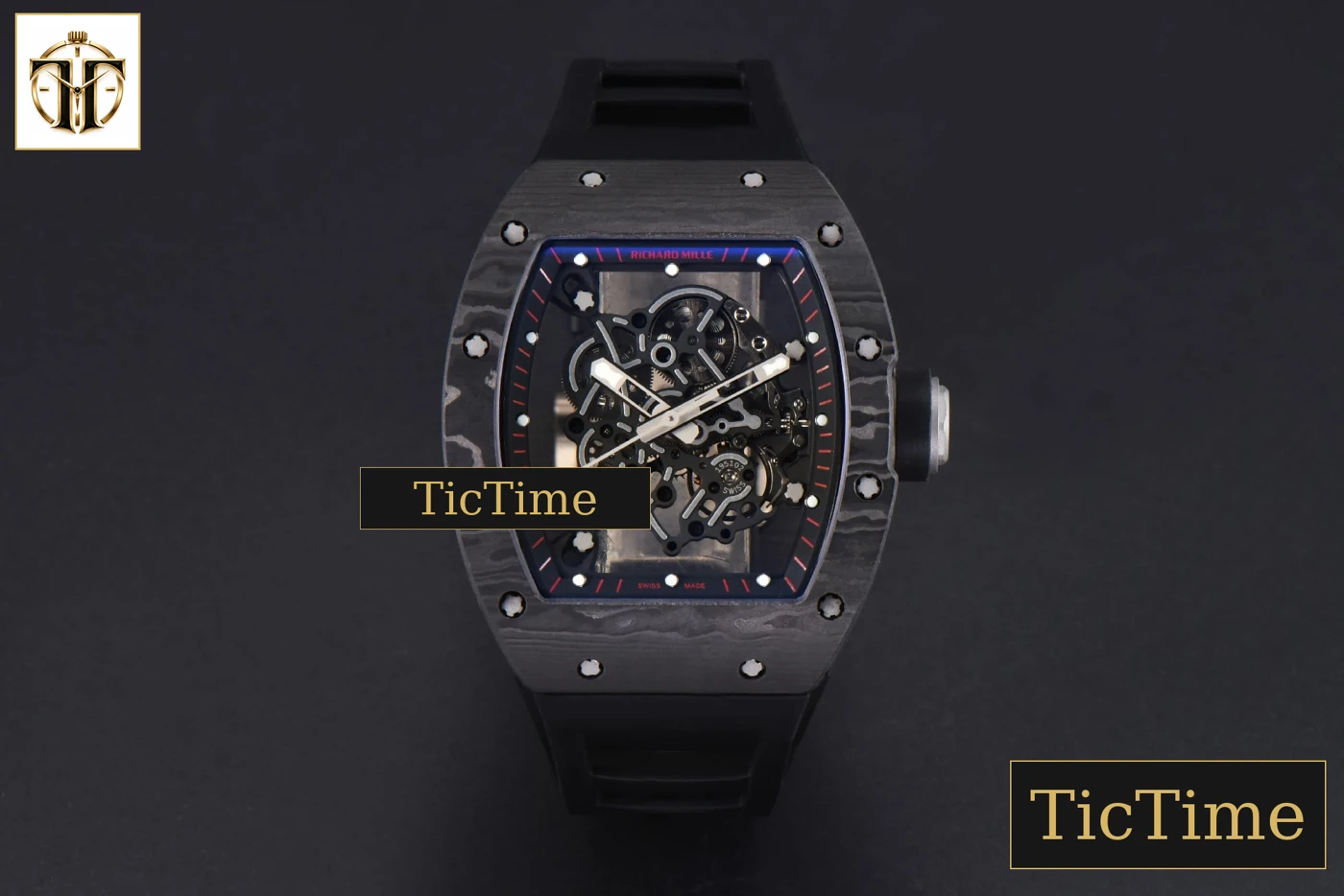 Vista frontal — NTPT RM055 43mm ZF Black Bezel Black Crown Black Rubber Strap V6 RMUL2