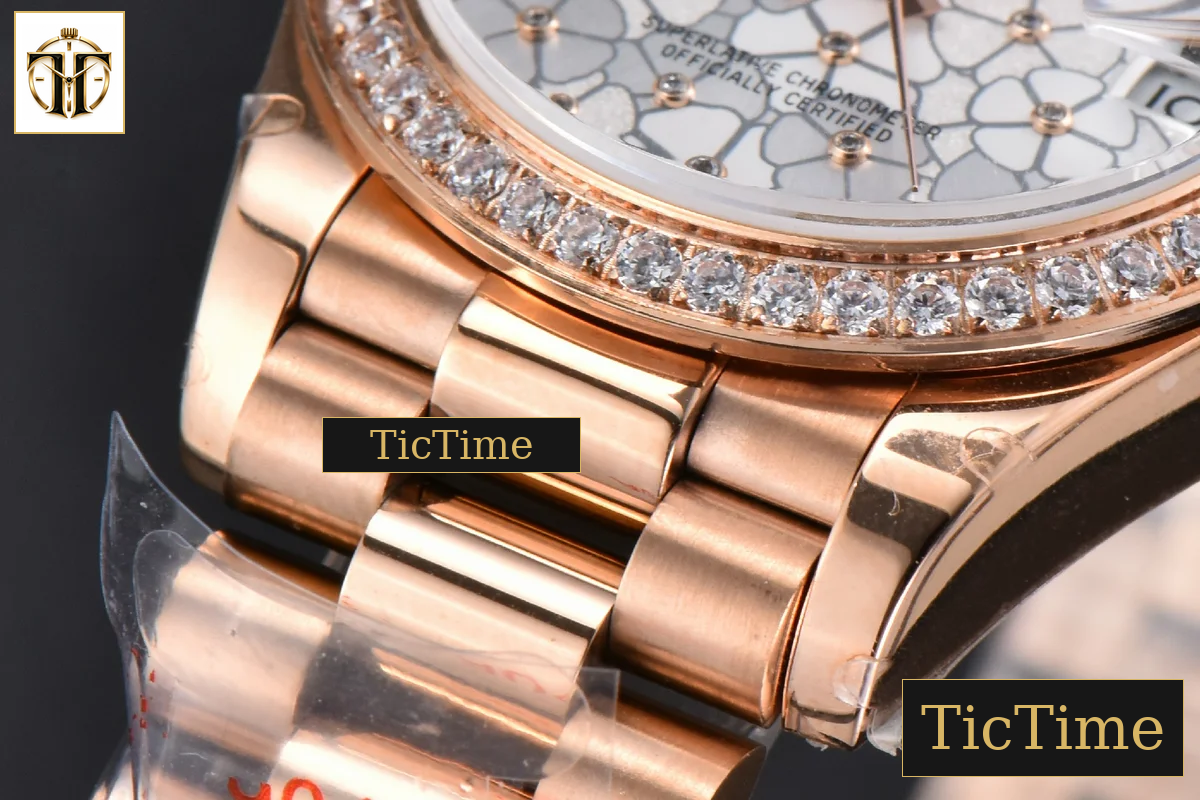 DateJust 904L 31mm GMF RG Diamond Bezel Silver Flowers Dial President Bracelet A2824 — foto 11