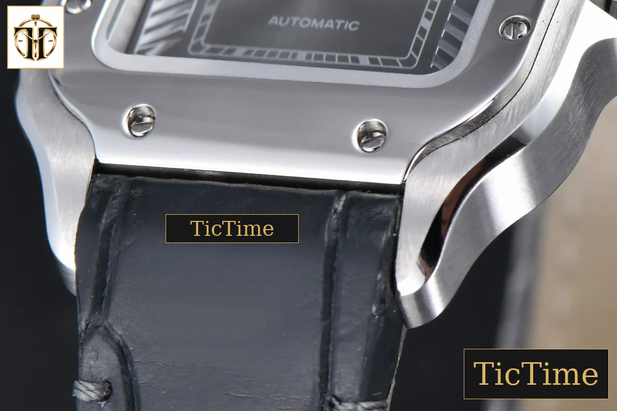 Santos de Cartier Medium 35mm AF SS Grey Dial Black Leather Strap Miyota 9015 — foto 8