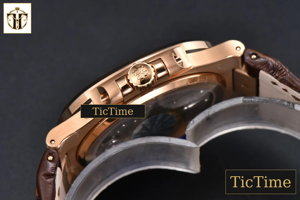 Nautilus 5712 40mm PPF RG Diamond Bezel Gray Dial Diamond Marker Moonphase Brown Leather Strap A240 — foto 15