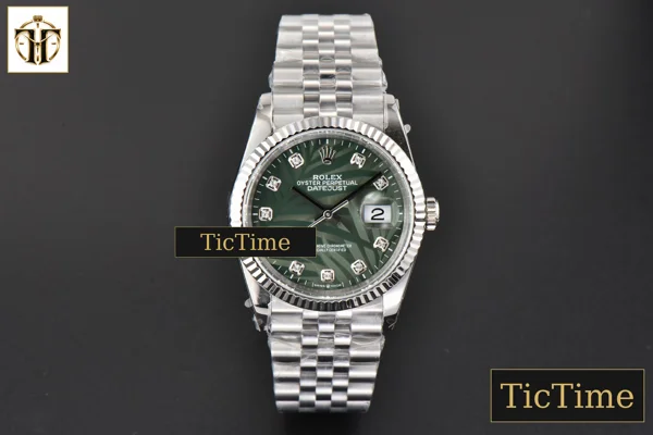 Foto frontal — DateJust Fluted 36mm BPF Green Plam Dial Diamond Marker Jubilee Bracelet 2824