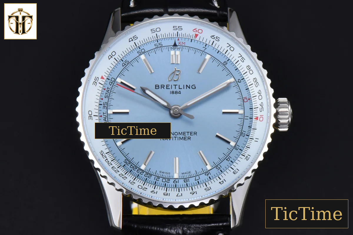Navitimer Automatic 41mm BLSF SS Ice Blue Dial Black Leather Strap A2824 — foto 2
