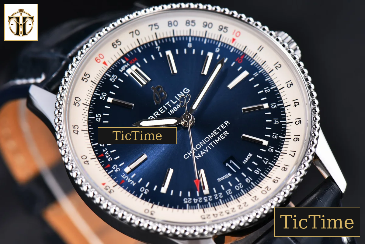 Navitimer 41mm TF SS Blue Dial White Bezel Blue Leather Strap A2824 — foto 10