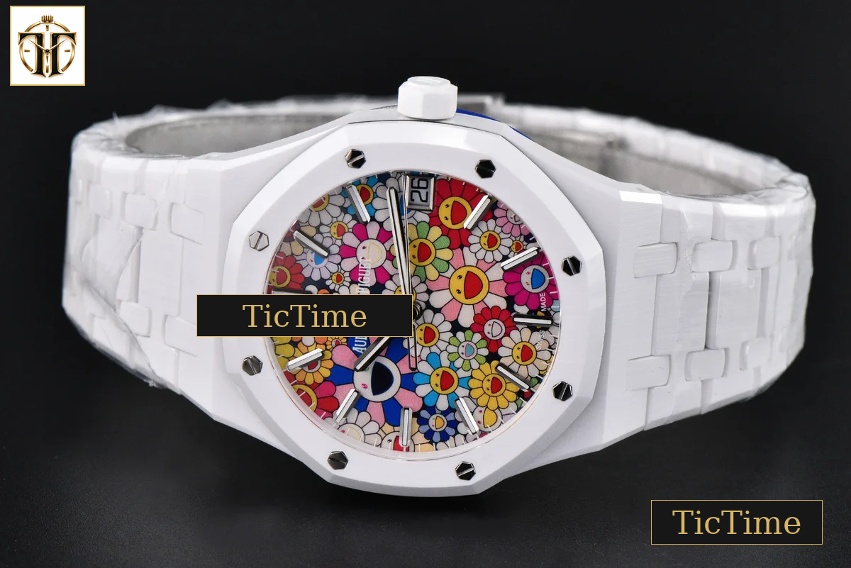 Royal Oak 15500 41mm APSF White Ceramic Takashi Murakami flower Dial SS Bracelet SA4302 — foto 9