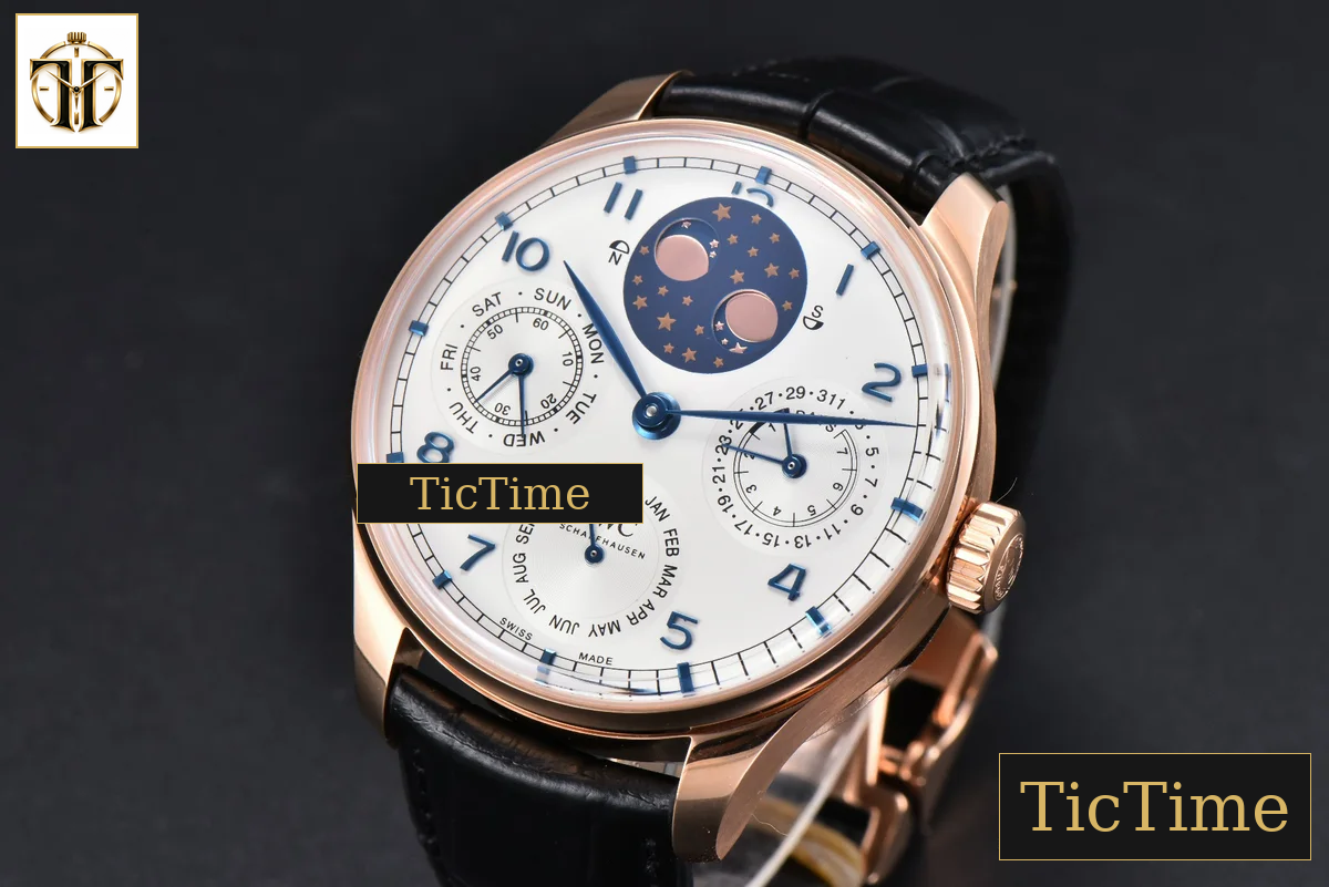 Portugieser Perpetual Calendar IW5033 42mm APSF RG White Dial Black Leather Strap A52610 — foto 4