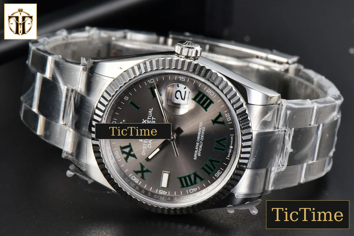DateJust Wimbledon 36mm BPF Gray Dial Green Roma Marker Oyster Bracelet A2824 — foto 16