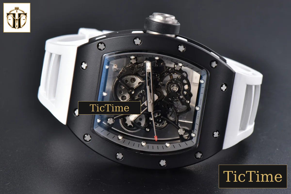 RM055 42.7mm BBRF Black Ceramic Black Skeleton Dial White Rubber Strap RMUL2 — foto 15