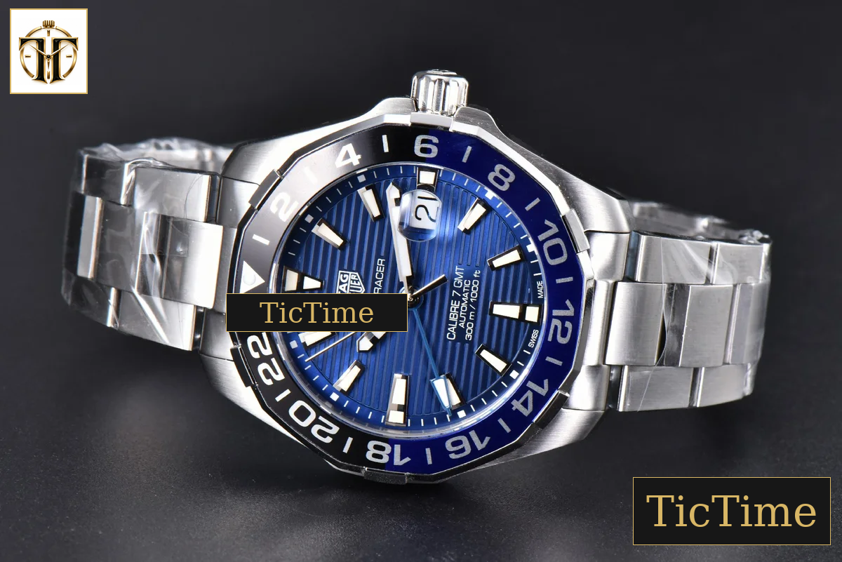 Aquaracer Calibre 5 GMT 43mm OF Blue/Black Bezel Blue Dial SS Bracelet SW200 — foto 7