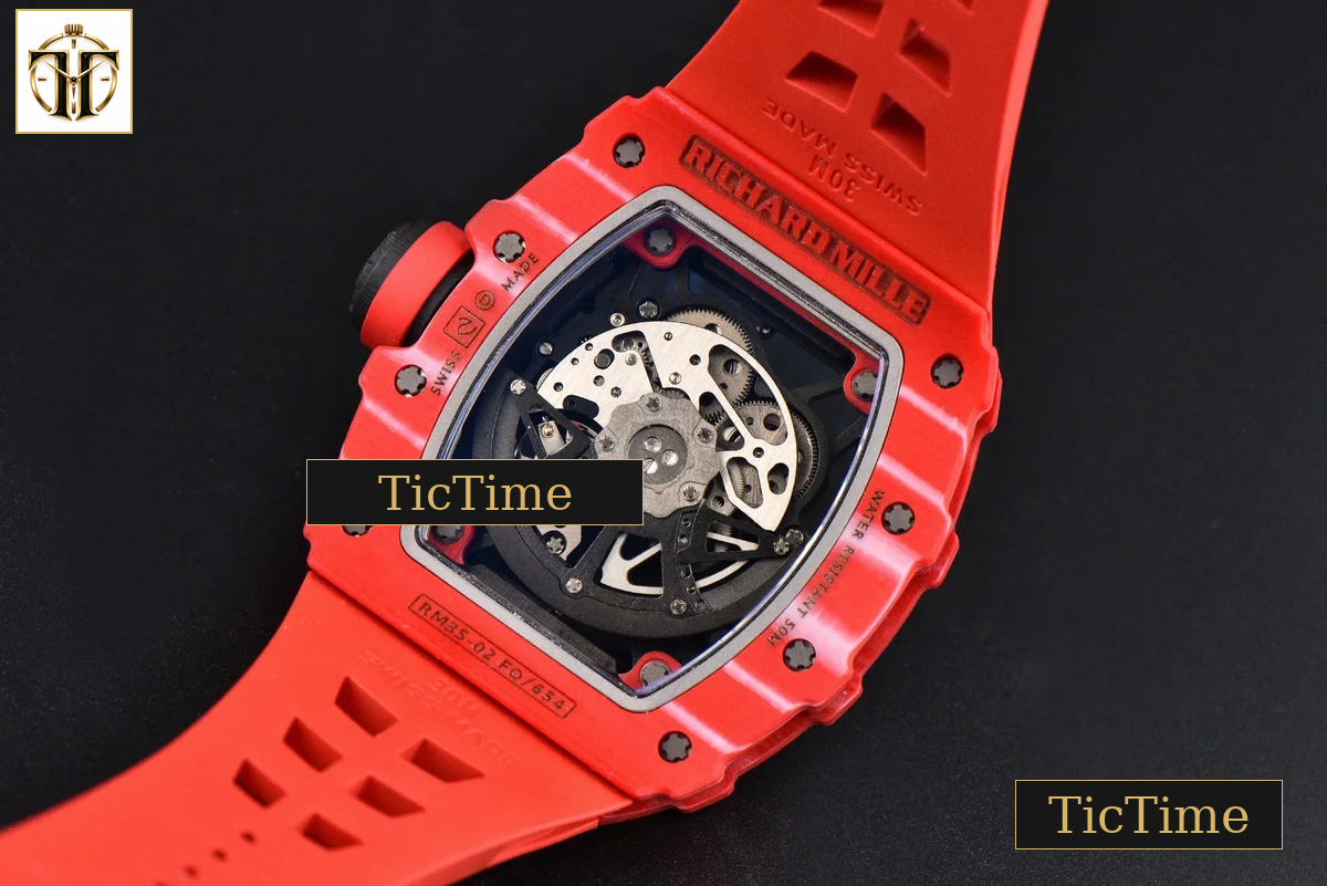 NTPT RM035-02 ZF Red Bezel Black Skeleton Dial Red Crown Red Rubber Strap V7 RMAL1 — foto 18
