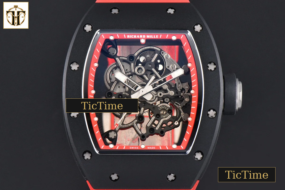 RM055 42.7mm APSF Ceramic Black Bezel Red Skeleton Dial Black Crown Red Rubber Strap RMUL2 — foto 3