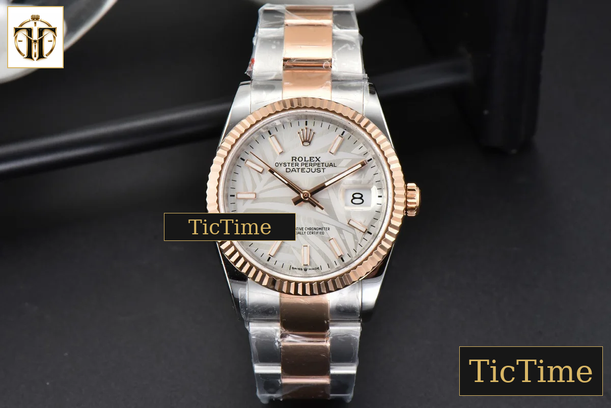 DateJust 36mm BPF RG/SS Fluted Bezel Silver Plam Dial Oyster Bracelet A2824 — foto 3