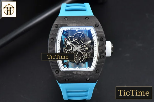 Foto frontal — Bubba Watson RM055 42.7mm ZF Black NTPT White Skeleton Dial Blue Rubber Strap V6 NH05