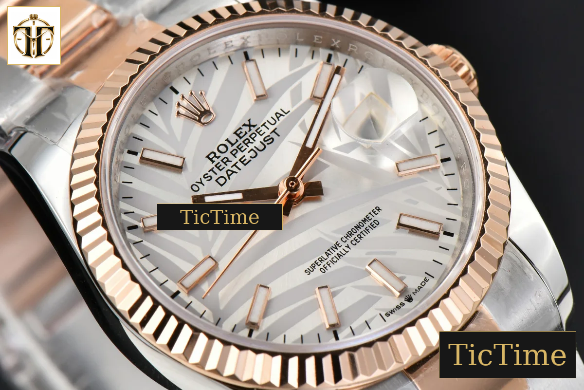 DateJust 36mm BPF RG/SS Fluted Bezel Silver Plam Dial Oyster Bracelet A2824 — foto 12