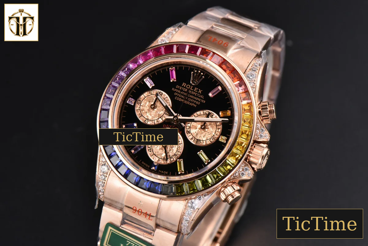 Daytona 116595 King Factory RG Rainbow Diamond Black Dial RG Bracelet A7750 — foto 4