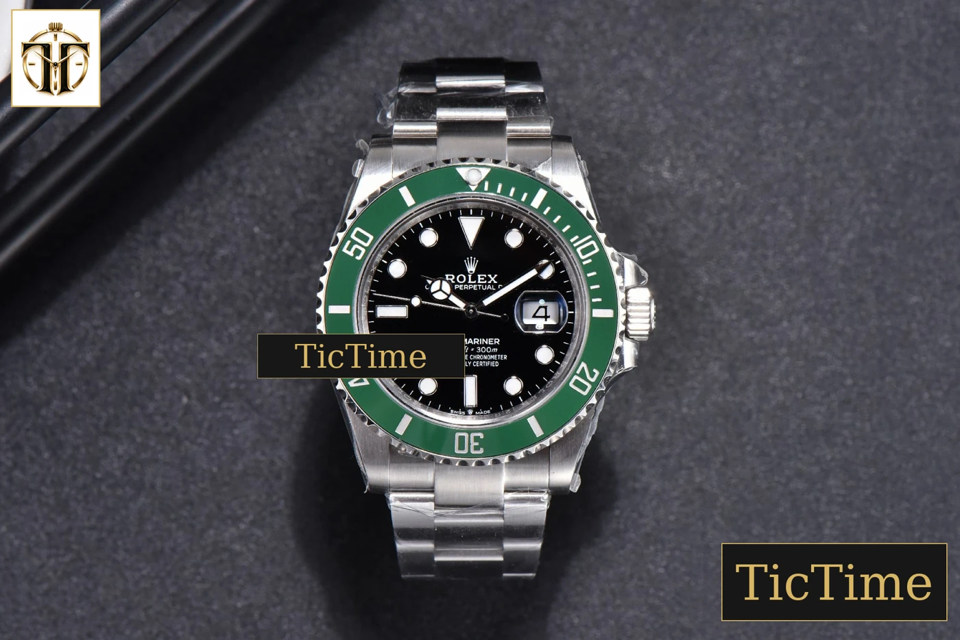 Vista frontal — Submariner LV Kermit 904L 126610 41mm VSF Green Ceramic SS Bracelet VS3235