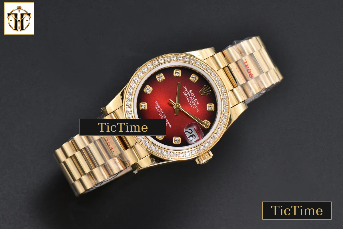 DateJust 31mm GMF YG Diamond Bezel Red Dial Diamond Marker President Bracelet A2824 — foto 3