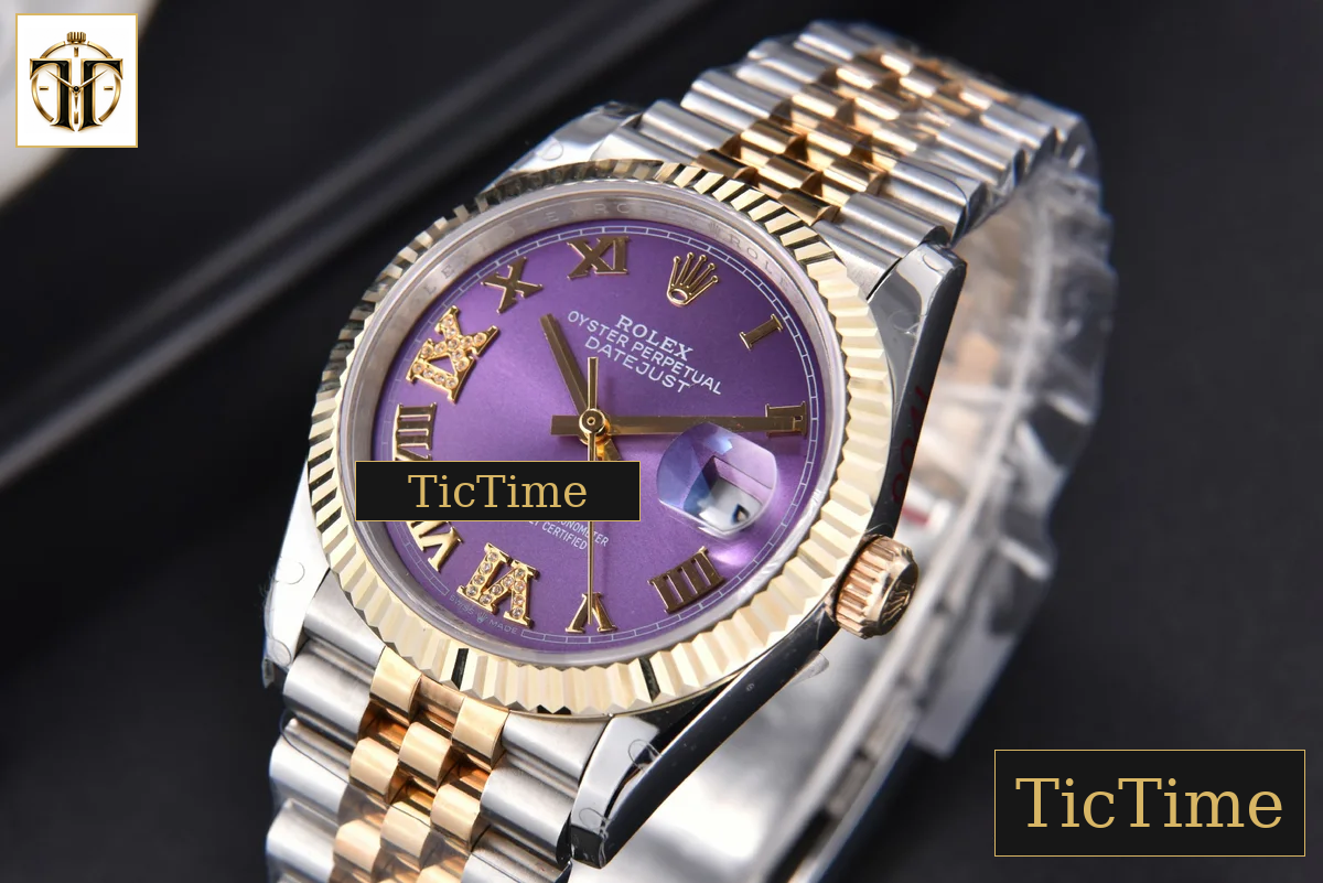 DateJust 904L 36mm GMF YG/SS Fluted Bezel Purple Dial Roma Marker Jubilee Bracelet VR3285 — foto 4
