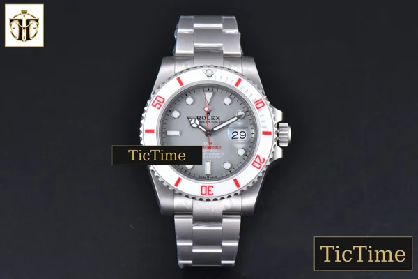 Foto frontal — Submariner DIW Sandblasted 41mm VSF Gray Dial White Bezel Red Text SS Bracelet VS3135