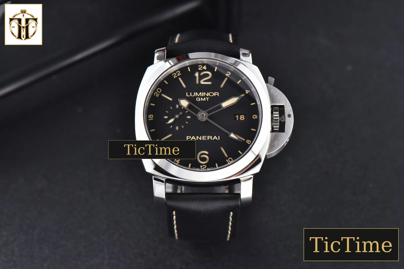 Vista frontal — “Q” Luminor GMT PAM531 44mm VSF Black Dial Leather Strap P9003