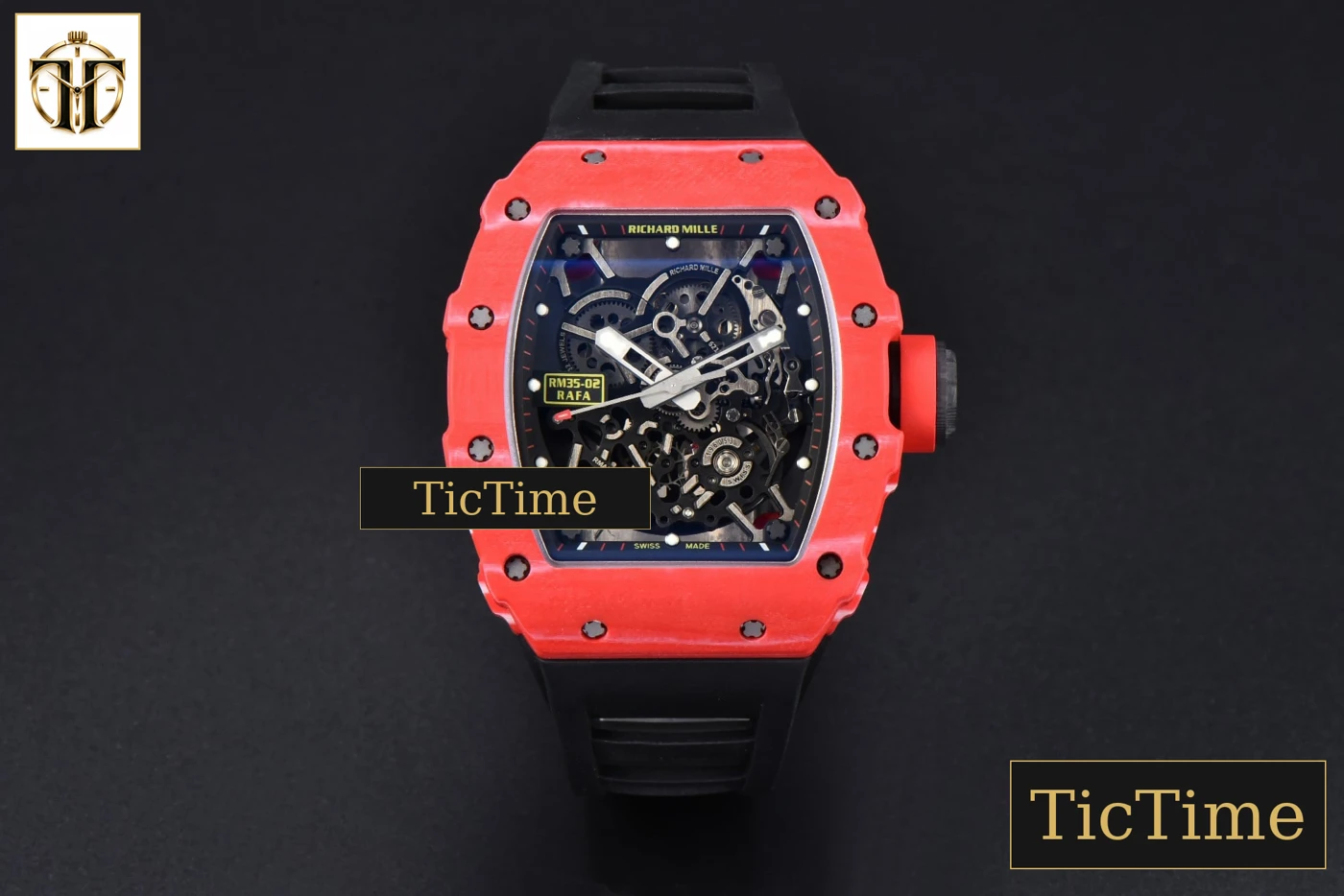 Vista frontal — NTPT RM035-02 ZF Red Skeleton Dial Black Rubber Strap RMAL1