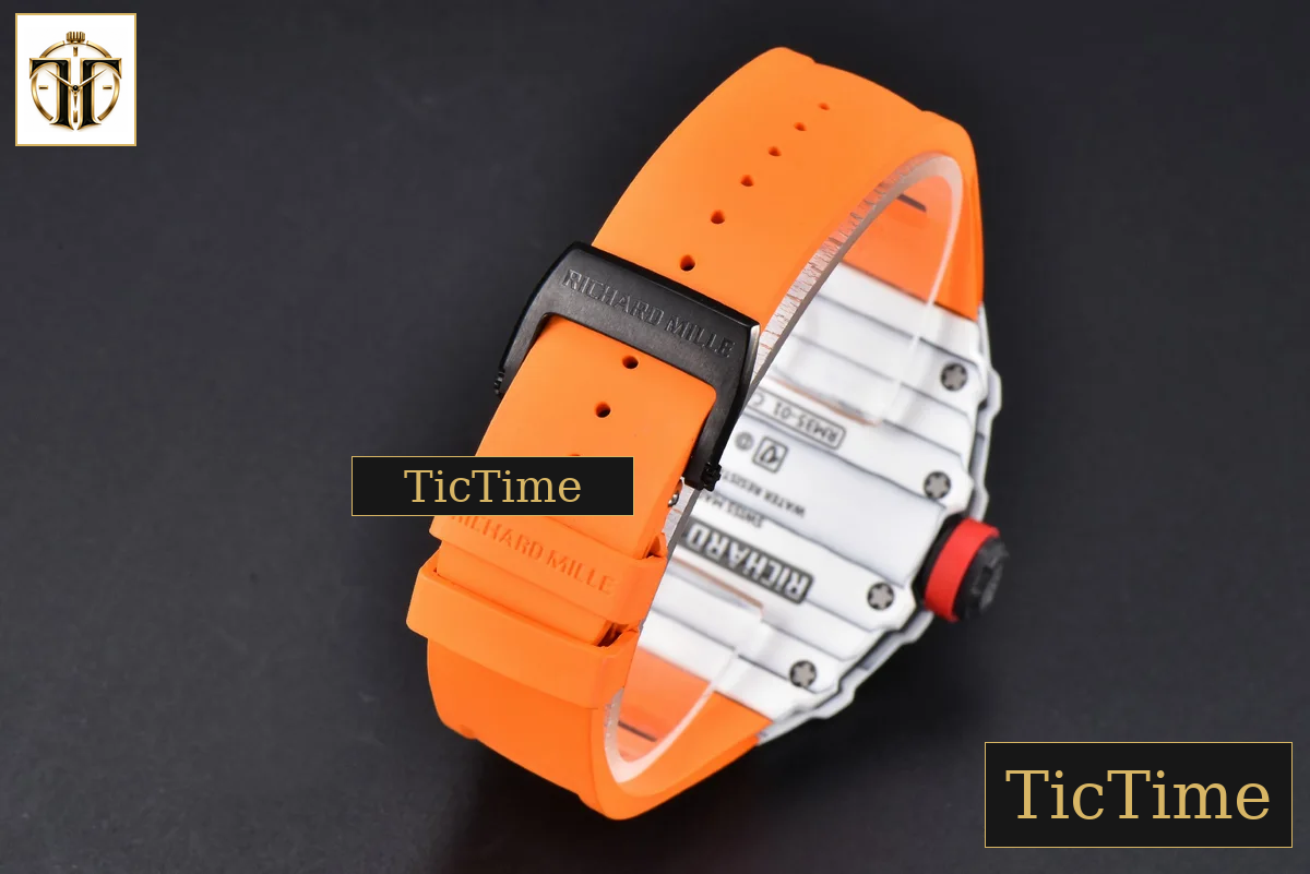 RM035-02 42mm T+F White Forged Carbon Skeleton Dial Red Crown Orange Rubber Strap RMUL2 — foto 18