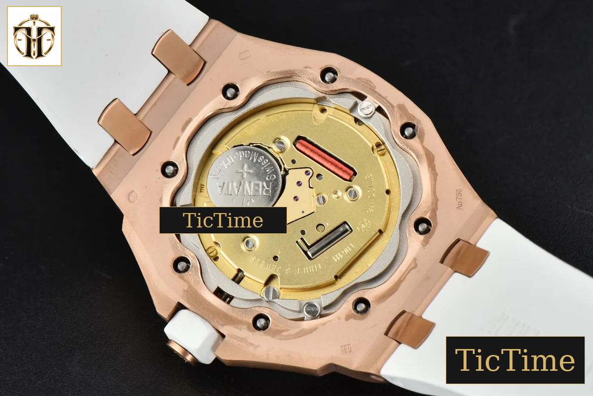 Royal Oak Offshore Ladies 33mm RXWF RG Moissanite White Dial Diamonds Bezel White Rubber Strap Swiss Quartz — foto 24