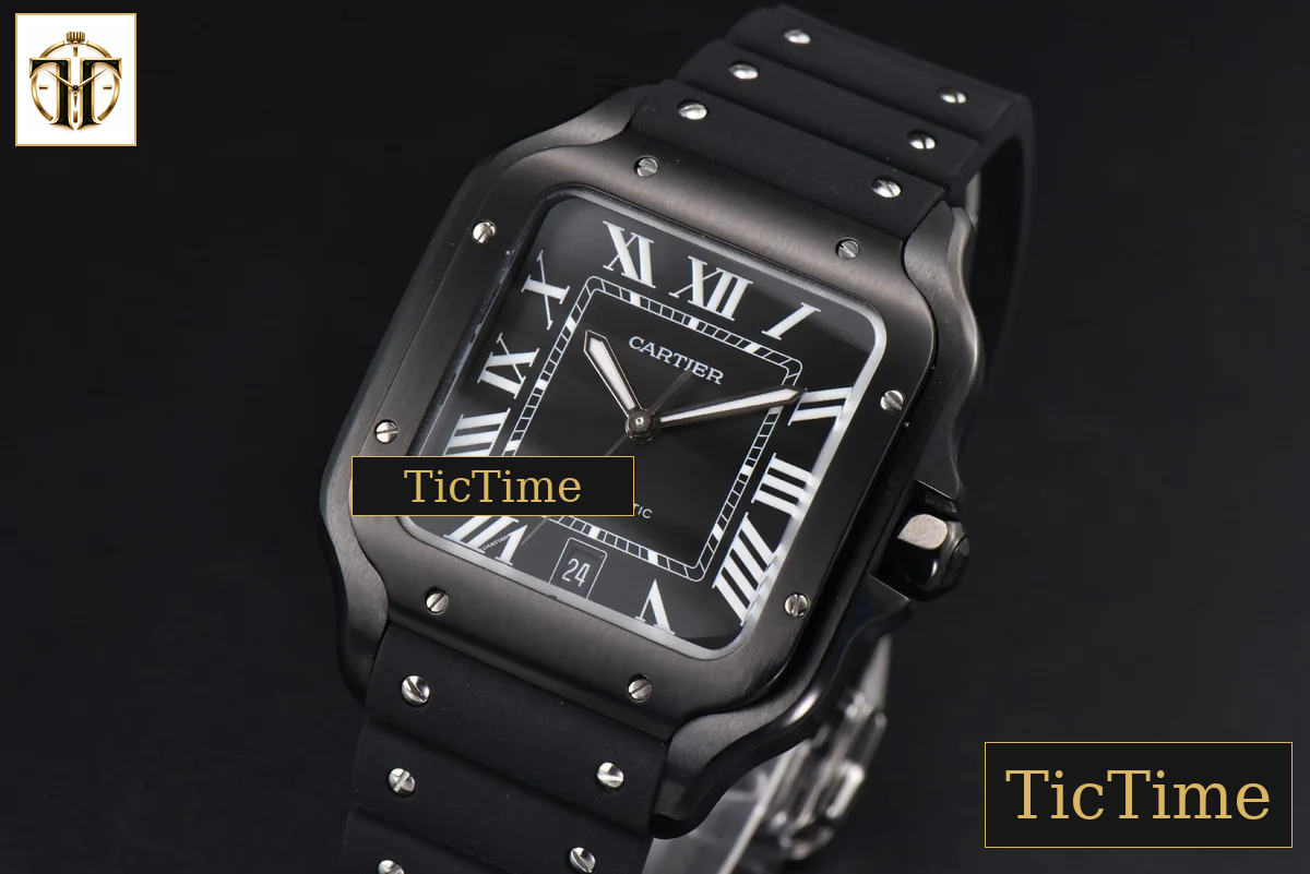 Santos Large 40mm GF PVD Black Dial Black Rubber Strap Miyota 9015 — foto 4
