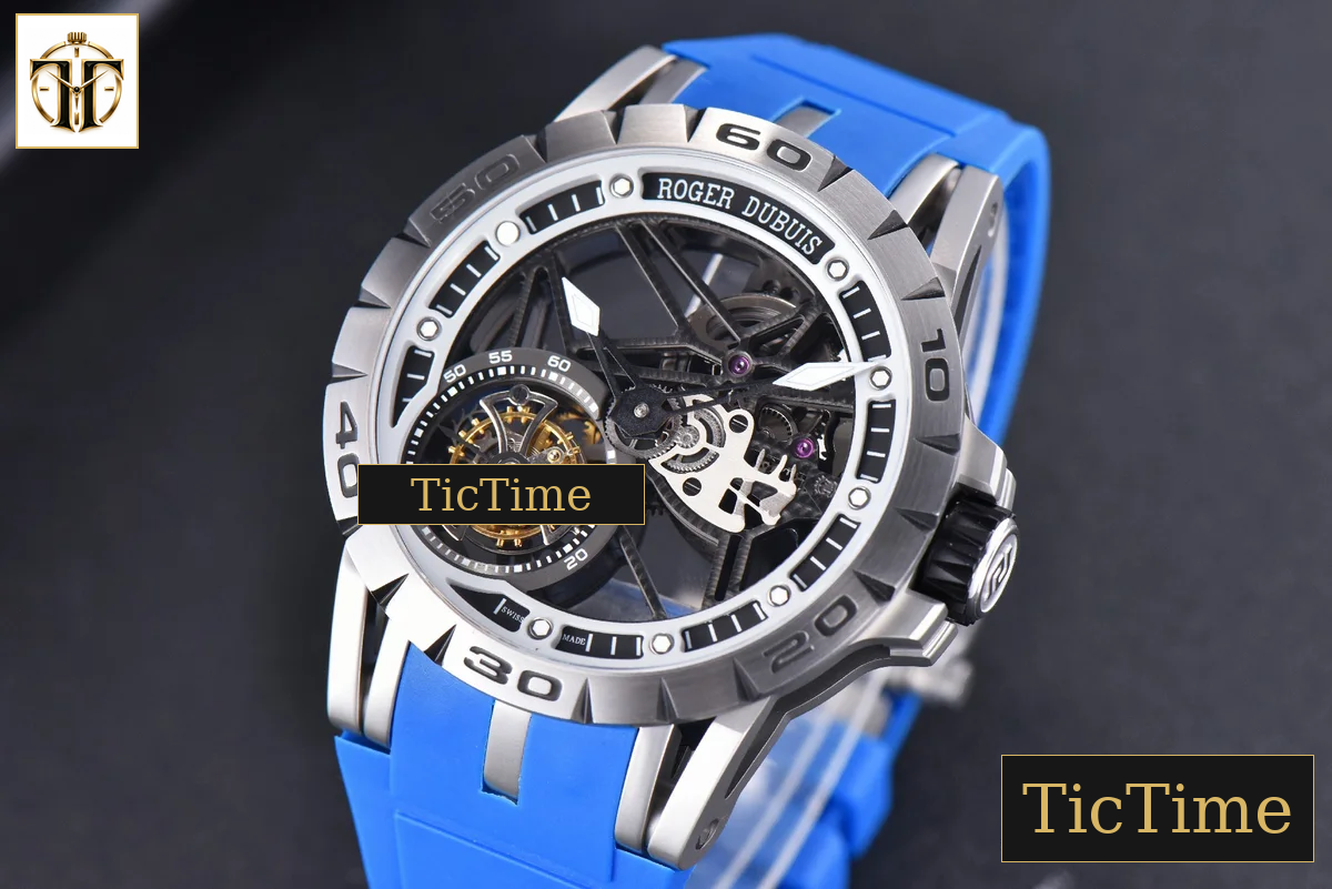 Excalibur Sports Tourbillon 46mm JBF Titanium Skeleton Dial Black Crown Blue Rubber Strap — foto 4