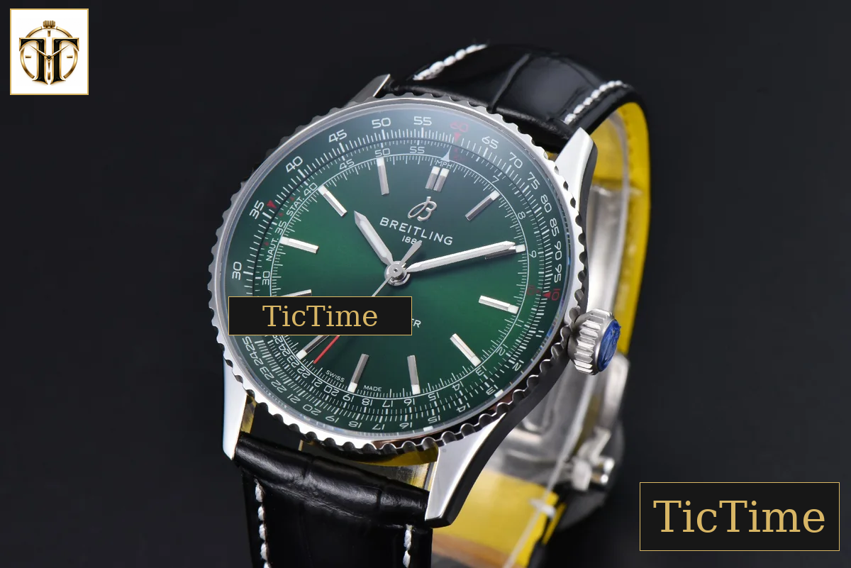 Navitimer Automatic 41mm BLSF SS Green Dial Black Leather Strap A2824 — foto 4