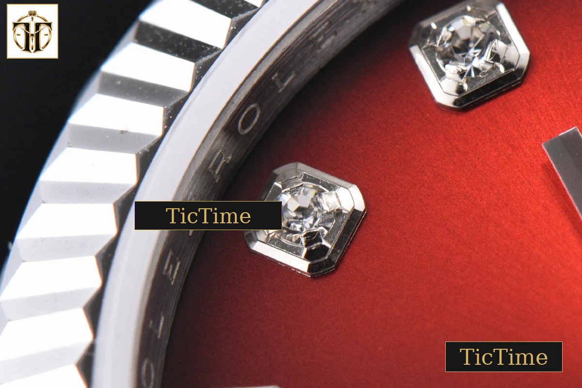 DateJust 904L Fluted Bezel 31mm GMF Red Dial Diamond Marker SS President Bracelet A2824 — foto 6