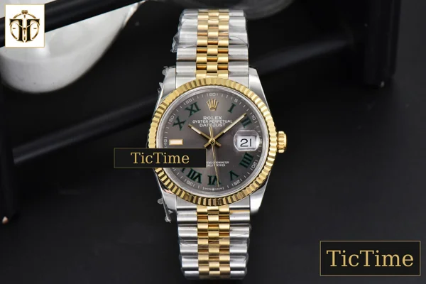 Foto frontal — DateJust 36mm BPF YG/SS Wimbledon Gray Dial Green Roma Marker Jubilee Bracelet A2824