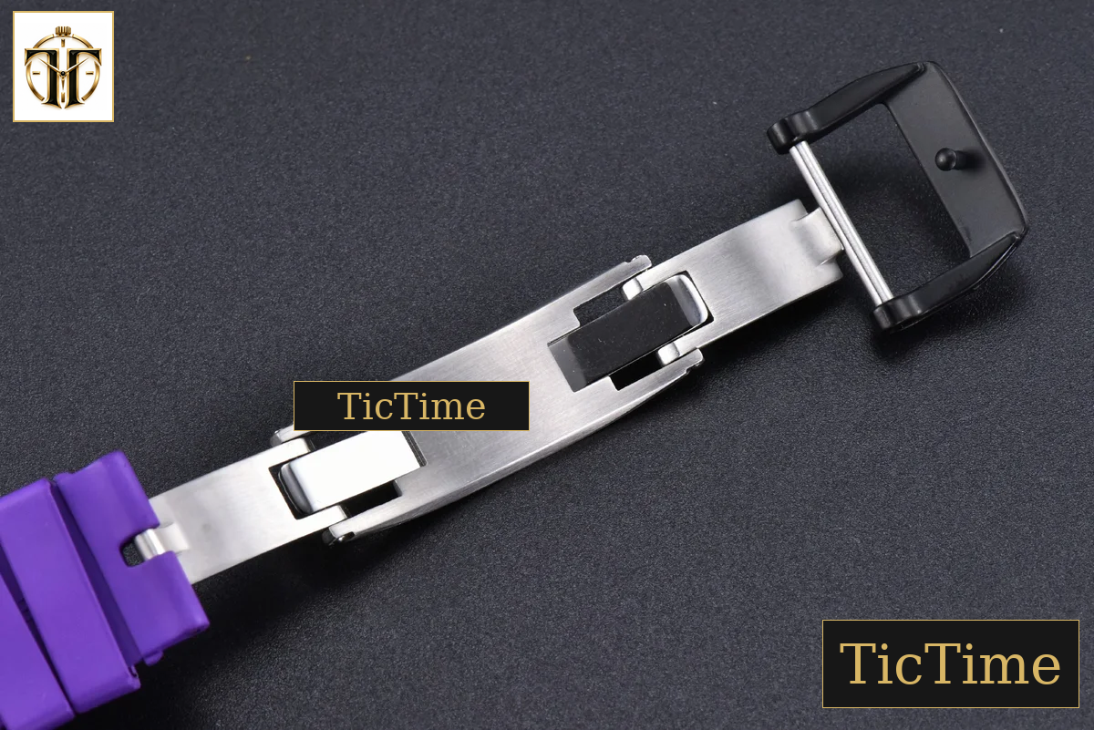 RM035-02 42mm T+F Black Forged Carbon Skeleton Dial Green Crown Purple Rubber Strap RMUL2 — foto 22