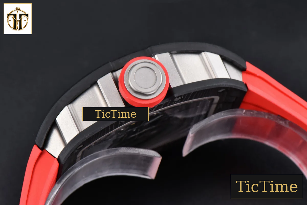 Ti Case RM055 42.7mm APSF Black Skeleton Dial Black Bezel Red Crown Red Rubber Strap RMUL2 — foto 15